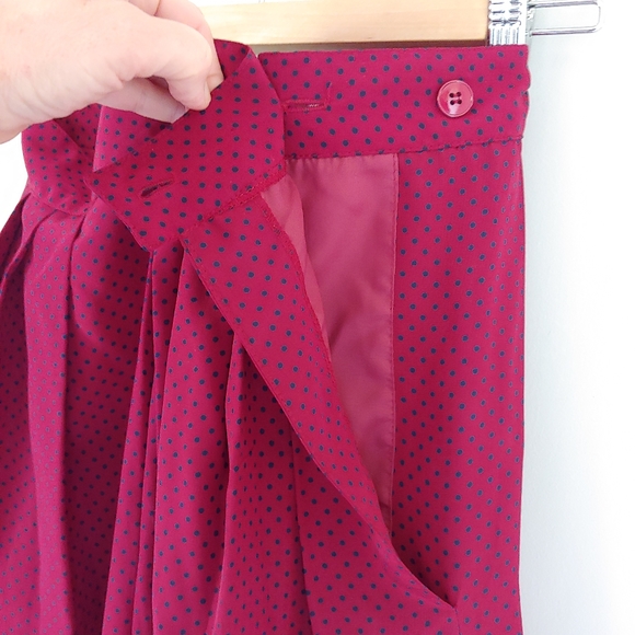 Alfred Sung Sport Silk Pleated Skirt Red Polka Dot Vintage Size 6 - Picture 8 of 15